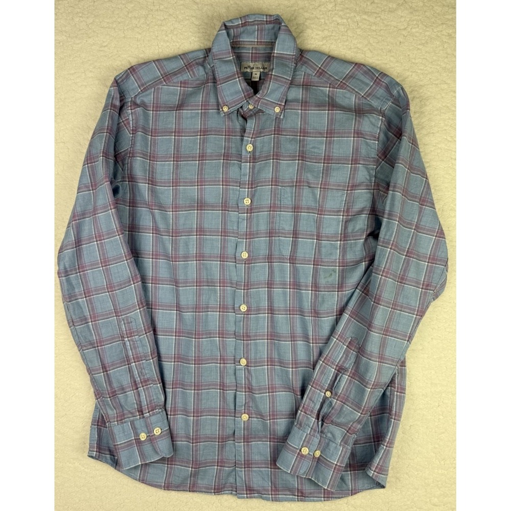 Peter Millar Summer Comfort Blue & Purple Plaid Button Down Shirt Sz Medium - Picture 1 of 8